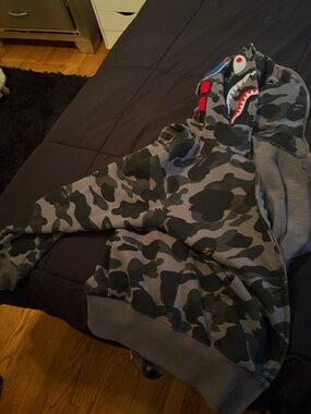 Bape Gray and Black Camo Hoodie